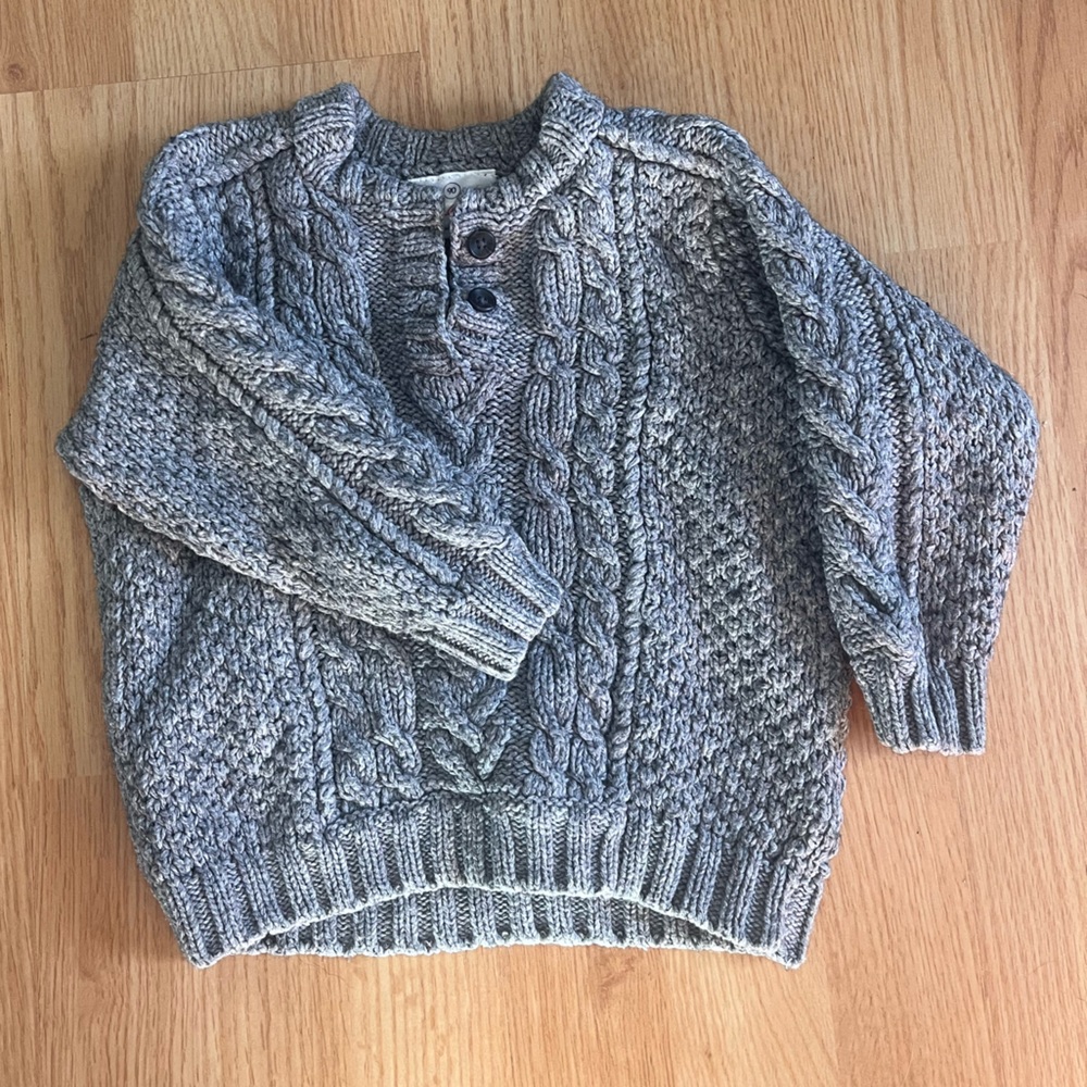 Hanna Anderersson 3T sz 90 cable knit grey pullover wool blend sweater unisex